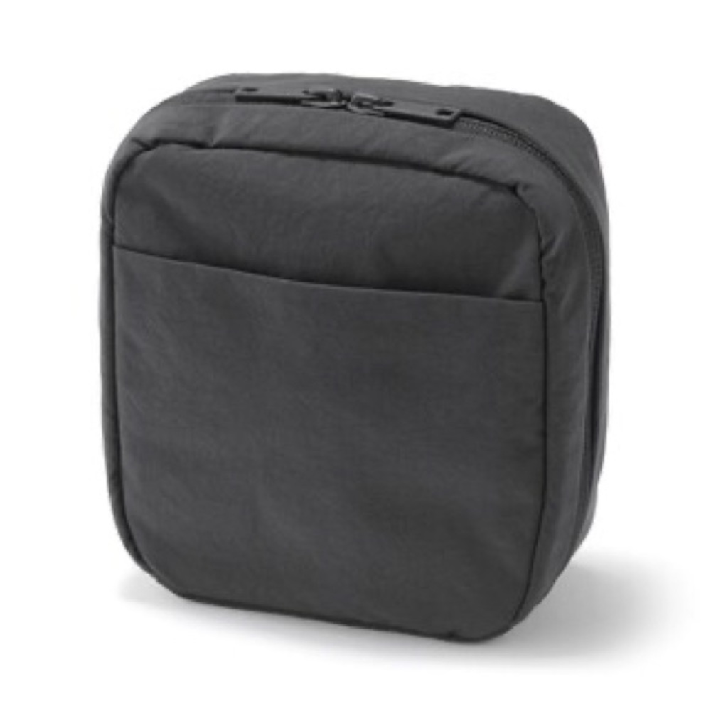 Muji Wrinkle Nylon Wide-Opening Square Pouch/Cosmetic Bag_Black_NWT